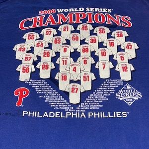 Classic Philadelphia Phillies 2008 World Series Champs T-shirt. Majestic 21 x 30